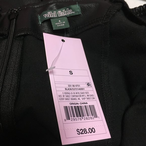 Wild Fable Long Sleeve Square Neck Faux Leather Black A Line Dress NWT Size S - Picture 7 of 7